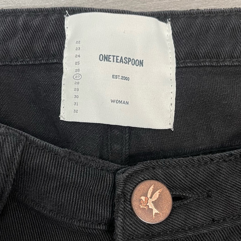 ONE TEASPOON TRUCKERS MID WAIST RELAXED DENIM JEAN SHORTS IN PURE BLACK SIZE 27 - Picture 8 of 16
